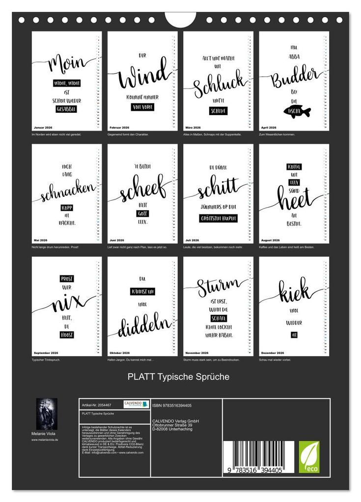 Weitere Ansicht: PLATT Typische Sprüche (Wandkalender 2026 DIN A4 hoch), CALVENDO Monatskalender | Calvendo, Melanie Viola