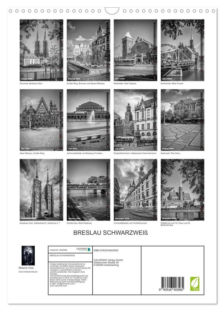 Weitere Ansicht: BRESLAU SCHWARZWEIß (Wandkalender 2026 DIN A3 hoch), CALVENDO Monatskalender | Calvendo, Melanie Viola