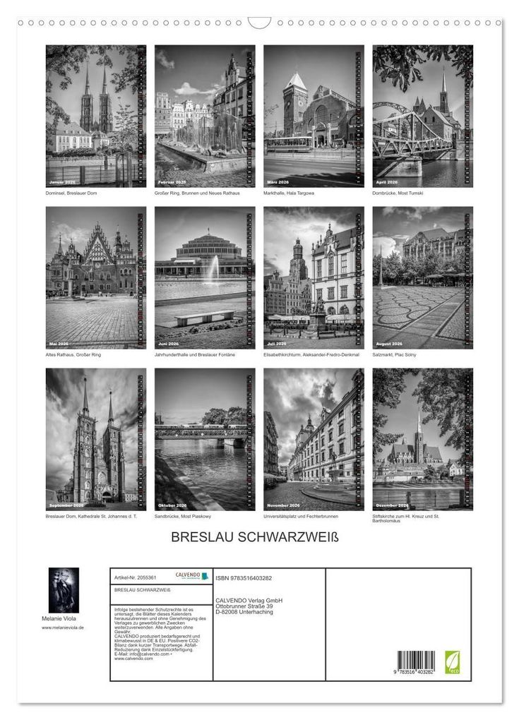Weitere Ansicht: BRESLAU SCHWARZWEIß (Wandkalender 2026 DIN A2 hoch), CALVENDO Monatskalender | Calvendo, Melanie Viola