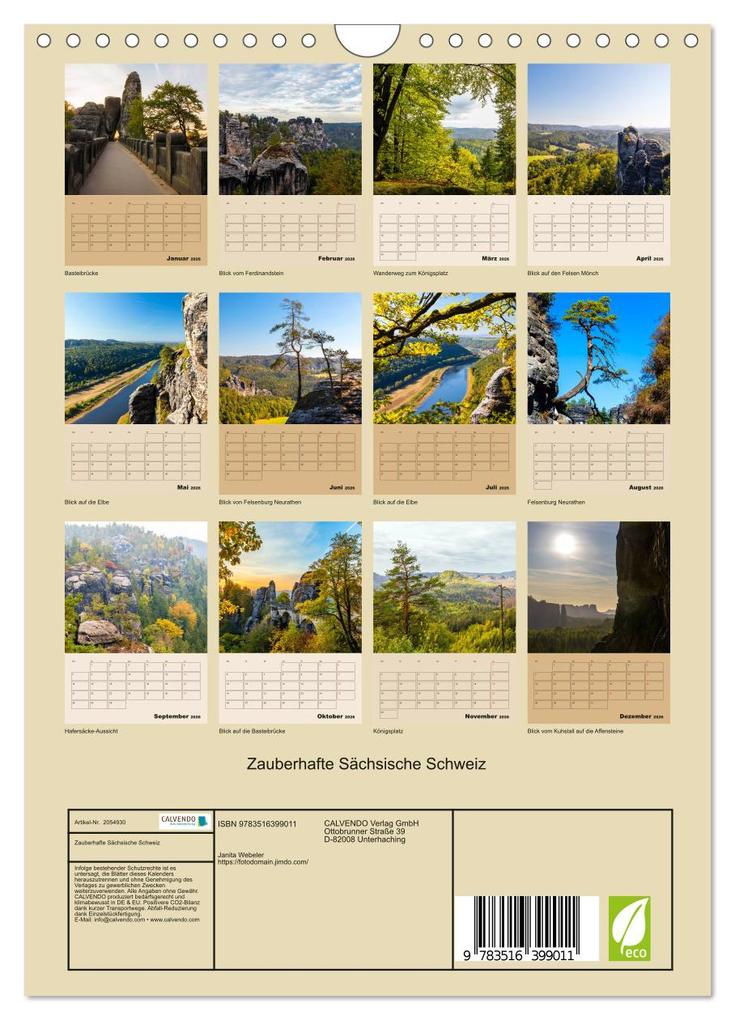 Weitere Ansicht: Zauberhafte Sächsische Schweiz (Wandkalender 2026 DIN A4 hoch), CALVENDO Monatskalender | Calvendo, Janita Webeler