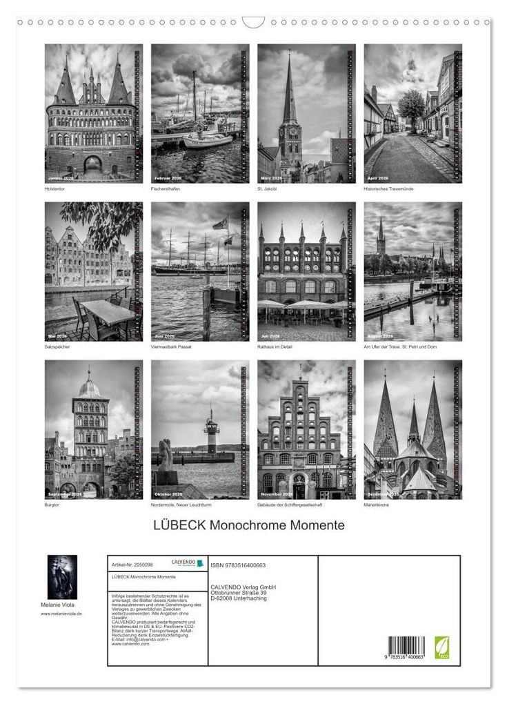 Weitere Ansicht: LÜBECK Monochrome Momente (Wandkalender 2026 DIN A2 hoch), CALVENDO Monatskalender | Calvendo, Melanie Viola