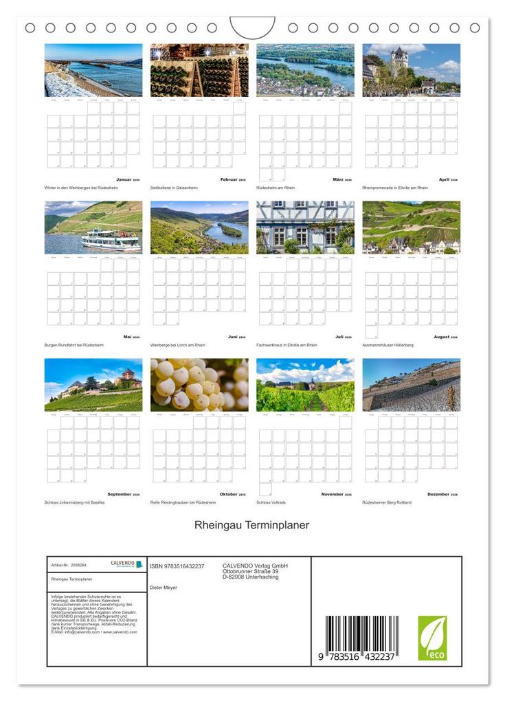 Weitere Ansicht: Rheingau Terminplaner (Wandkalender 2026 DIN A4 hoch), CALVENDO Monatskalender | Dieter Meyer, Calvendo