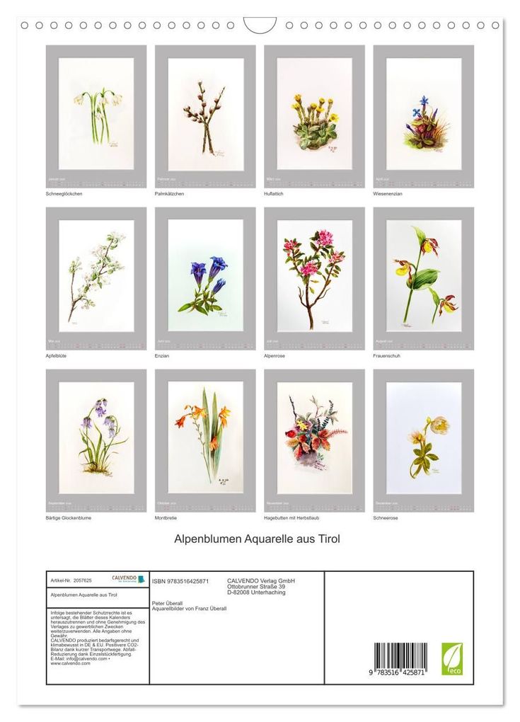 Weitere Ansicht: Alpenblumen Aquarelle aus Tirol (Wandkalender 2026 DIN A3 hoch), CALVENDO Monatskalender | Peter Überall, Calvendo