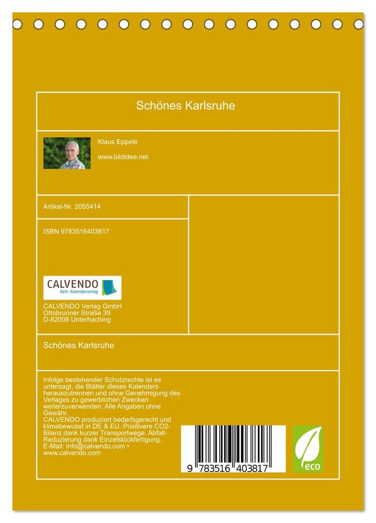Weitere Ansicht: Schönes Karlsruhe (Tischkalender 2026 DIN A5 hoch), CALVENDO Monatskalender | Klaus Eppele, Calvendo
