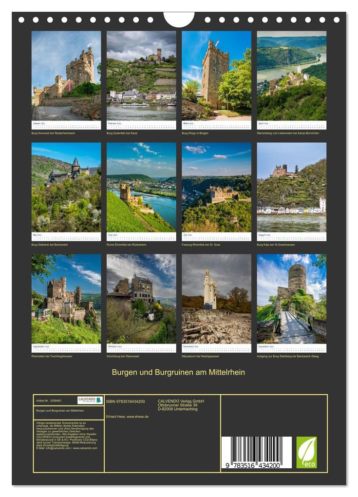 Weitere Ansicht: Burgen und Burgruinen am Mittelrhein (Wandkalender 2026 DIN A4 hoch), CALVENDO Monatskalender | Erhard Hess, Calvendo