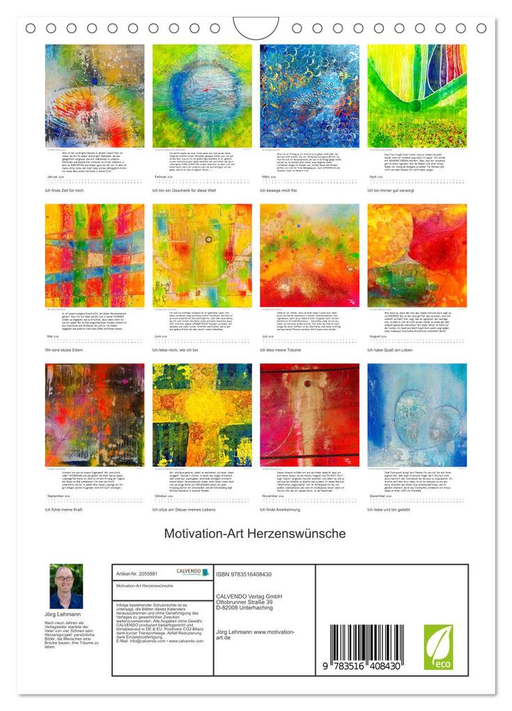 Weitere Ansicht: Motivation-Art Herzenswünsche (Wandkalender 2026 DIN A4 hoch), CALVENDO Monatskalender | Jörg Lehmann, Calvendo