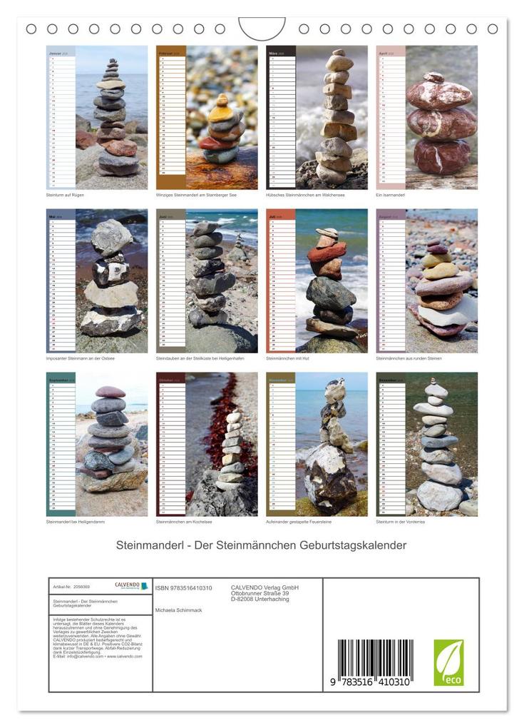 Weitere Ansicht: Steinmanderl - Der Steinmännchen Geburtstagskalender (Wandkalender 2026 DIN A4 hoch), CALVENDO Monatskalender | Michaela Schimmack, Calvendo