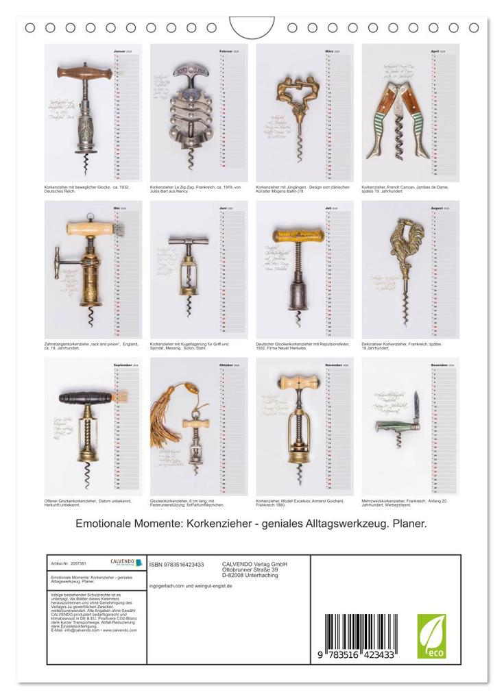 Weitere Ansicht: Emotionale Momente: Korkenzieher - geniales Alltagswerkzeug. Planer. (Wandkalender 2026 DIN A4 hoch), CALVENDO Monatskalender | Ingo Gerlach, Calvendo