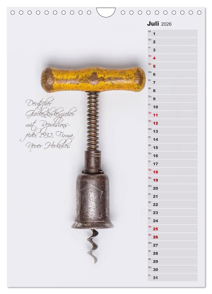 Weitere Ansicht: Emotionale Momente: Korkenzieher - geniales Alltagswerkzeug. Planer. (Wandkalender 2026 DIN A4 hoch), CALVENDO Monatskalender | Ingo Gerlach, Calvendo