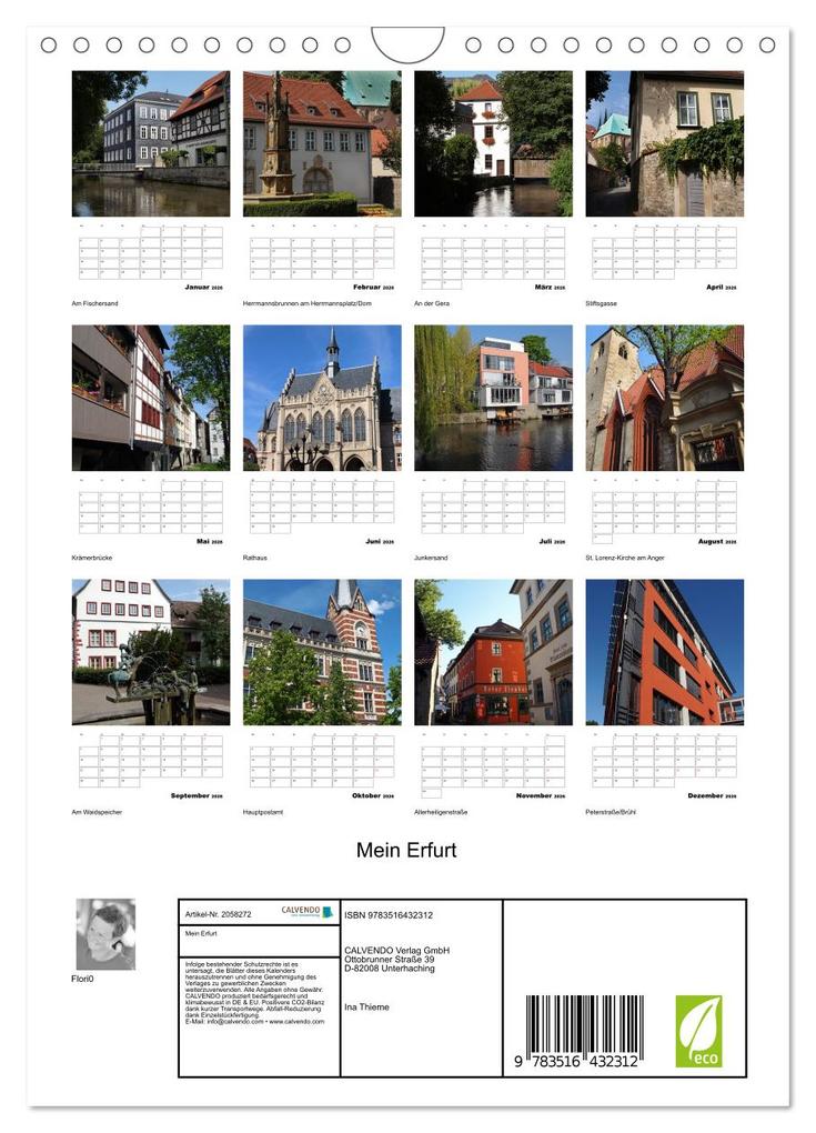 Weitere Ansicht: Mein Erfurt (Wandkalender 2026 DIN A4 hoch), CALVENDO Monatskalender | Flori0 Flori0, Calvendo, Flori0