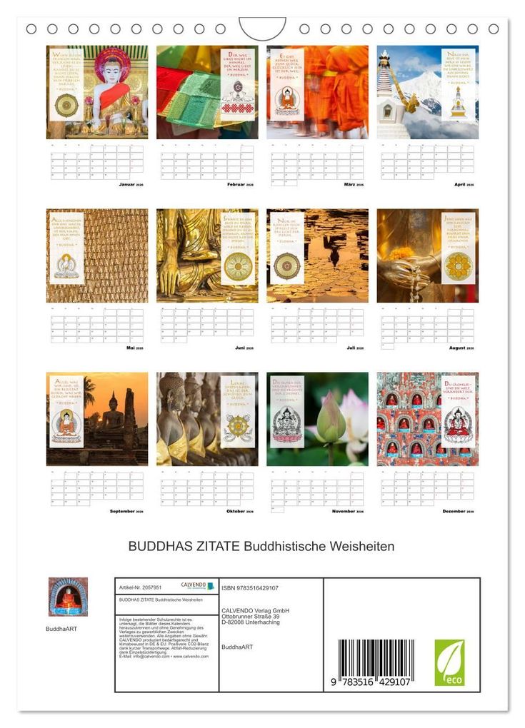 Weitere Ansicht: BUDDHAS ZITATE Buddhistische Weisheiten (Wandkalender 2026 DIN A4 hoch), CALVENDO Monatskalender | BuddhaART BuddhaART, Calvendo, BuddhaART