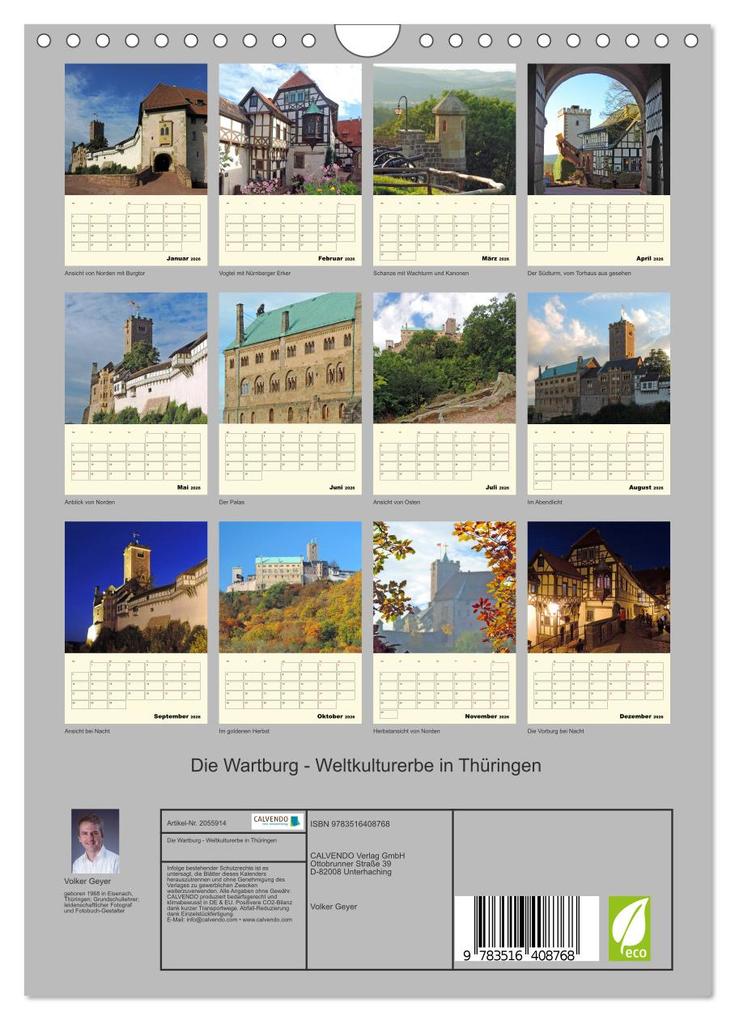 Weitere Ansicht: Die Wartburg - Weltkulturerbe in Thüringen (Wandkalender 2026 DIN A4 hoch), CALVENDO Monatskalender | Volker Geyer, Calvendo
