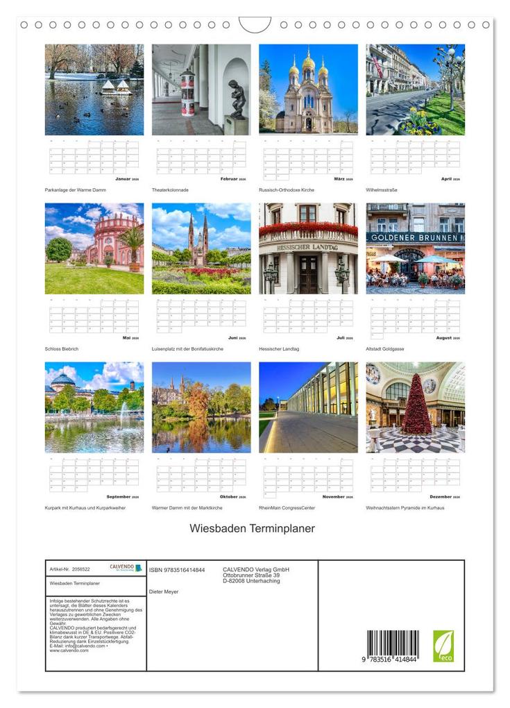 Weitere Ansicht: Wiesbaden Terminplaner (Wandkalender 2026 DIN A3 hoch), CALVENDO Monatskalender | Dieter Meyer, Calvendo