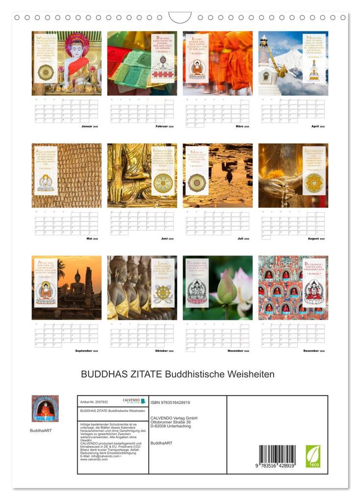 Weitere Ansicht: BUDDHAS ZITATE Buddhistische Weisheiten (Wandkalender 2026 DIN A3 hoch), CALVENDO Monatskalender | BuddhaART BuddhaART, Calvendo, BuddhaART