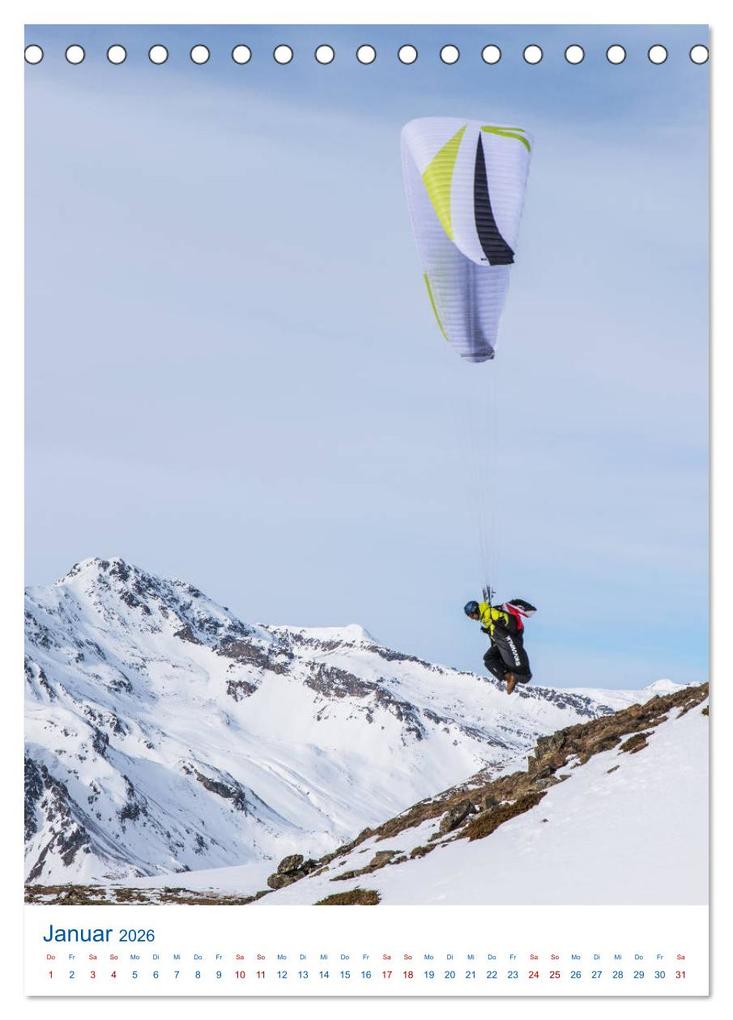 Weitere Ansicht: Paragliding - von grünen Wiesen zu schroffen Gletschen (Tischkalender 2026 DIN A5 hoch), CALVENDO Monatskalender | Andy Frötscher, Calvendo