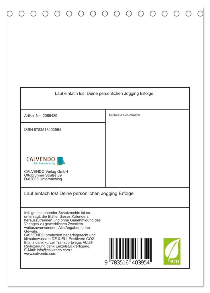 Weitere Ansicht: Lauf einfach los! Deine persönlichen Jogging Erfolge (Tischkalender 2026 DIN A5 hoch), CALVENDO Monatskalender | Michaela Schimmack, Calvendo