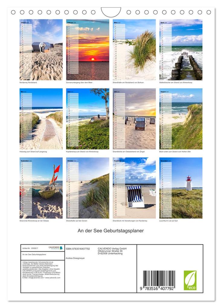 Weitere Ansicht: An der See Geburtstagsplaner (Wandkalender 2026 DIN A4 hoch), CALVENDO Monatskalender | Andrea Dreegmeyer, Calvendo