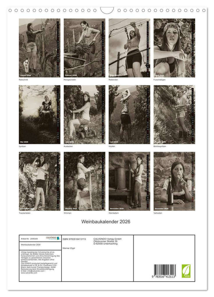 Weitere Ansicht: Weinbaukalender 2026 (Wandkalender 2026 DIN A3 hoch), CALVENDO Monatskalender | Werner Zippl, Calvendo