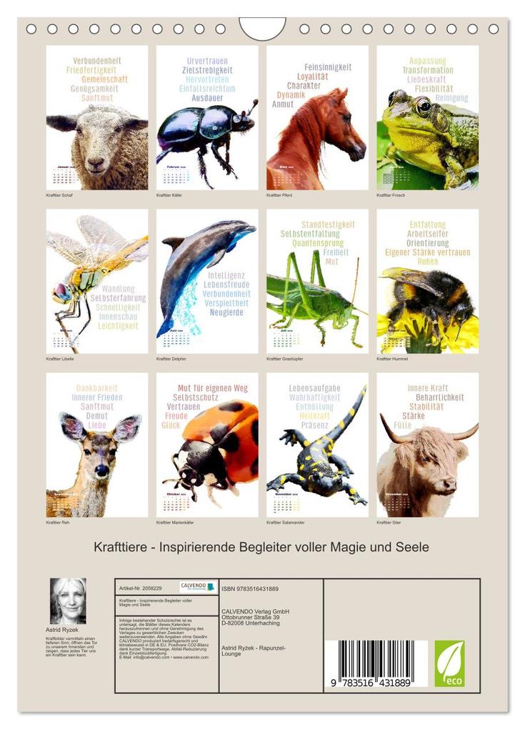 Weitere Ansicht: Krafttiere - Inspirierende Begleiter voller Magie und Seele (Wandkalender 2026 DIN A4 hoch), CALVENDO Monatskalender | Astrid Ryzek, Calvendo