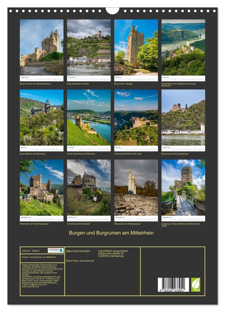Weitere Ansicht: Burgen und Burgruinen am Mittelrhein (Wandkalender 2026 DIN A3 hoch), CALVENDO Monatskalender | Erhard Hess, Calvendo