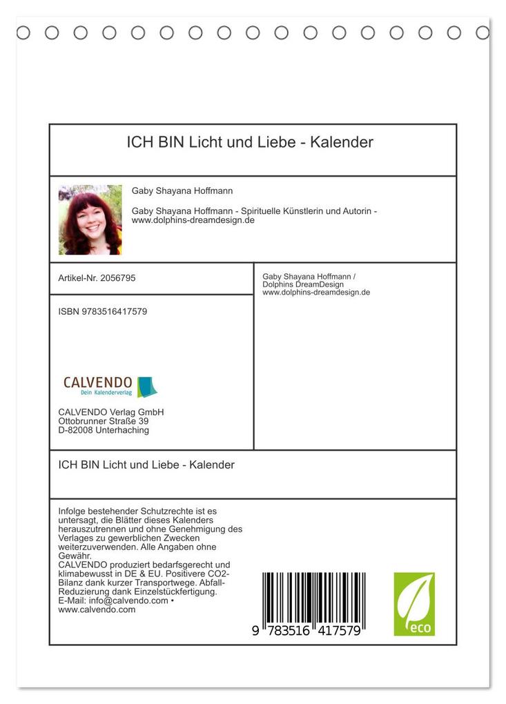 Weitere Ansicht: ICH BIN Licht und Liebe - Kalender (Tischkalender 2026 DIN A5 hoch), CALVENDO Monatskalender | Gaby Shayana Hoffmann, Calvendo