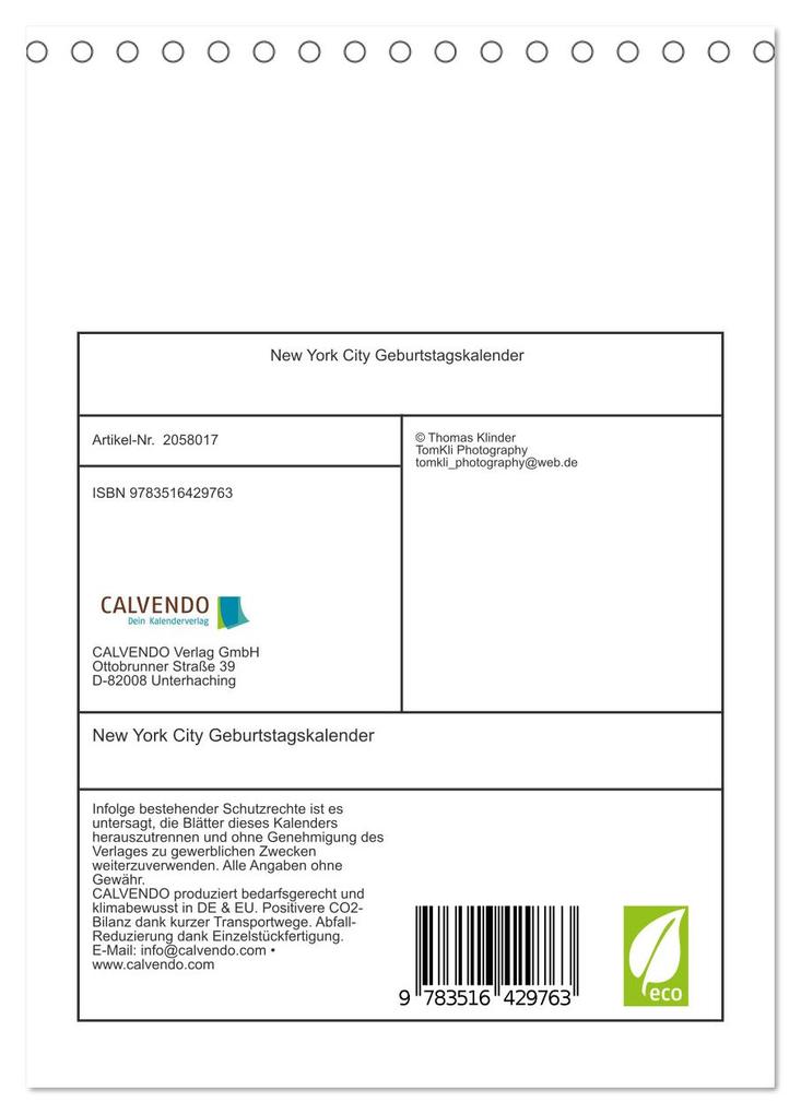 Weitere Ansicht: New York City Geburtstagskalender (Tischkalender 2026 DIN A5 hoch), CALVENDO Monatskalender | Thomas Klinder, Calvendo