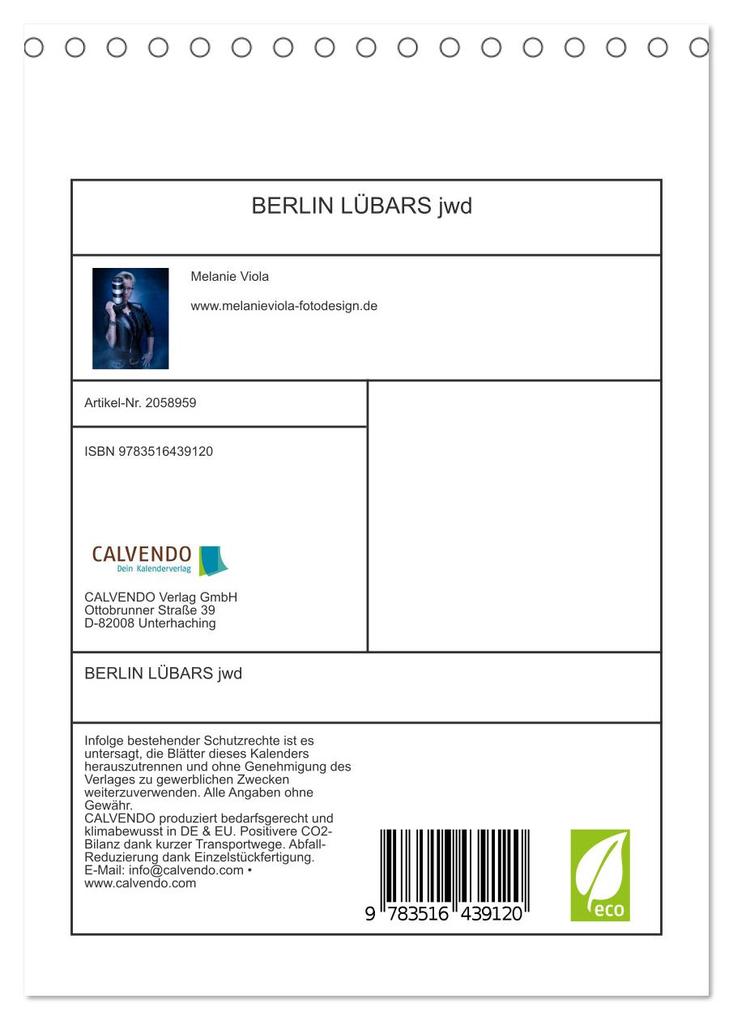 Weitere Ansicht: BERLIN LÜBARS jwd (Tischkalender 2026 DIN A5 hoch), CALVENDO Monatskalender | Calvendo, Melanie Viola