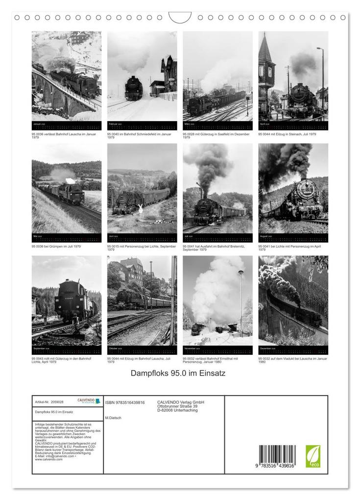 Weitere Ansicht: Dampfloks 95.0 im Einsatz (Wandkalender 2026 DIN A3 hoch), CALVENDO Monatskalender | Calvendo, M. Dietsch