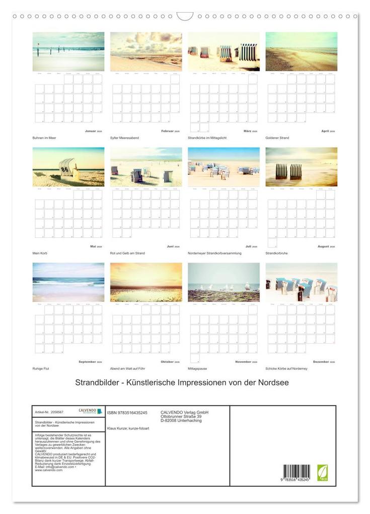 Weitere Ansicht: Strandbilder - Künstlerische Impressionen von der Nordsee (Wandkalender 2026 DIN A2 hoch), CALVENDO Monatskalender | Calvendo, Klaus Kunze