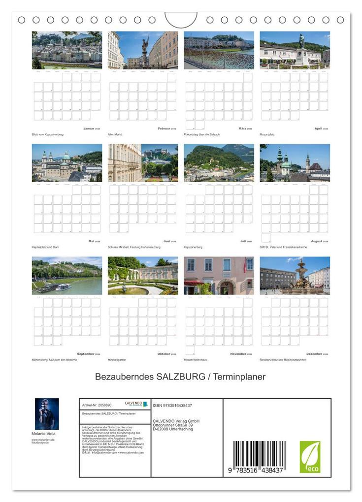 Weitere Ansicht: Bezauberndes SALZBURG / Terminplaner (Wandkalender 2026 DIN A4 hoch), CALVENDO Monatskalender | Calvendo, Melanie Viola