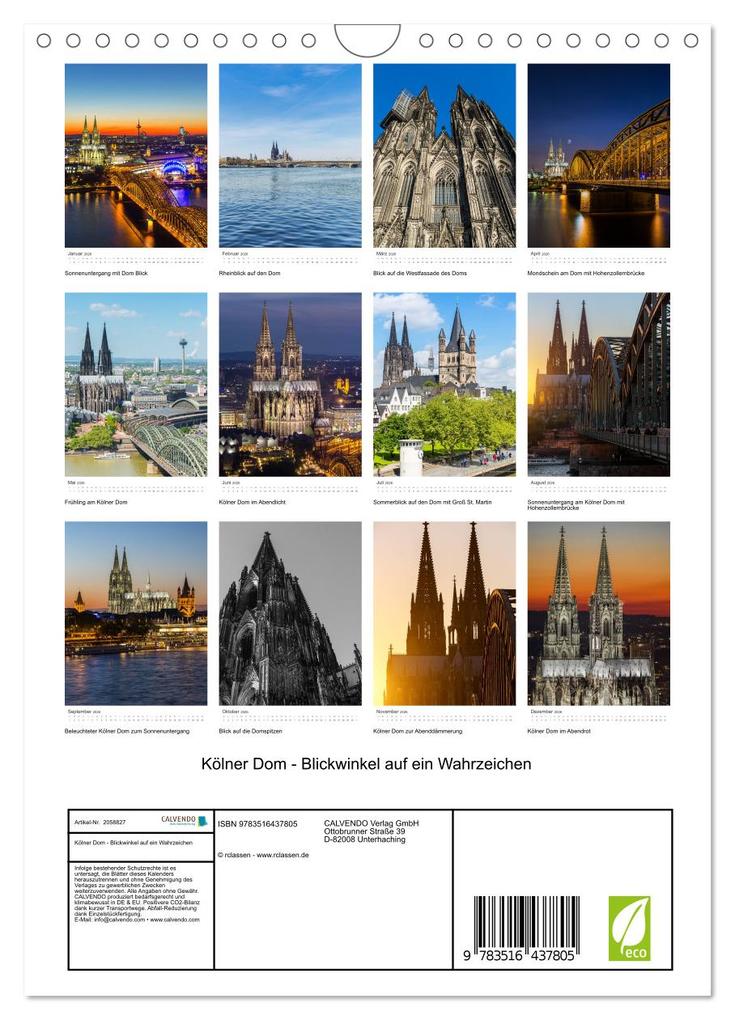 Weitere Ansicht: Kölner Dom - Blickwinkel auf ein Wahrzeichen (Wandkalender 2026 DIN A4 hoch), CALVENDO Monatskalender | Calvendo, rclassen, rclassen rclassen