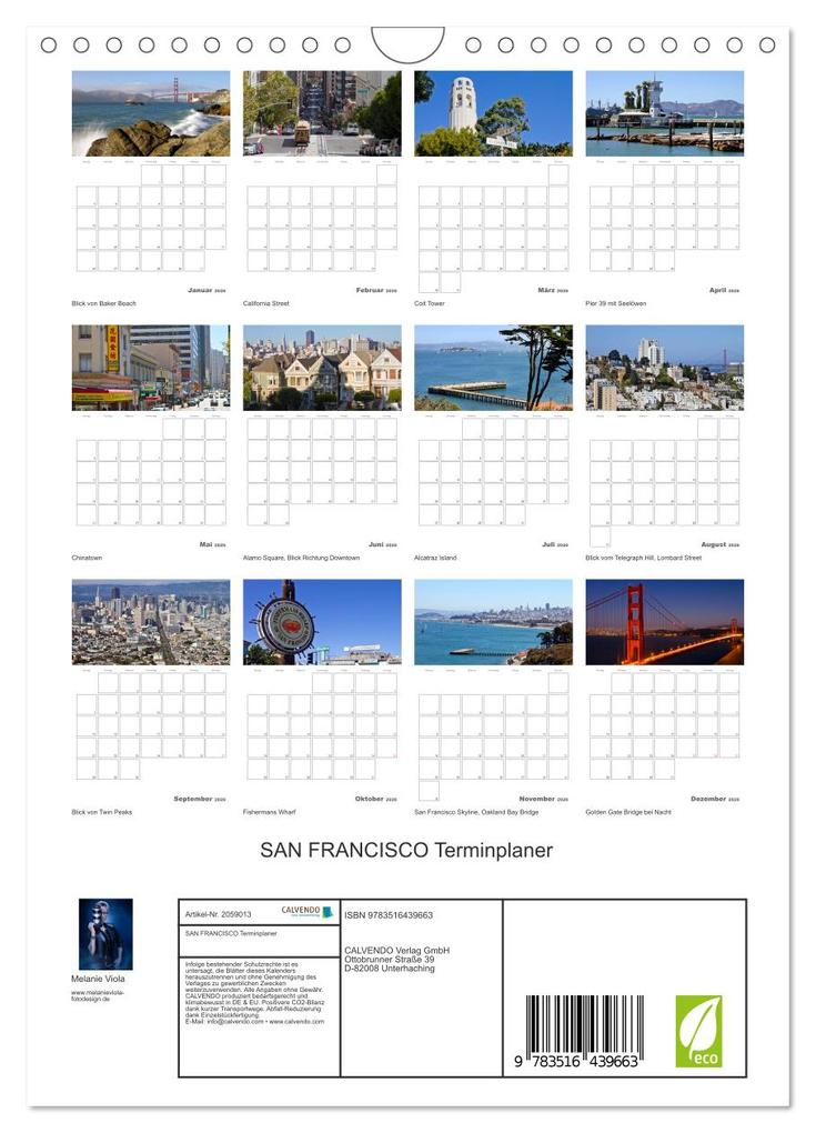 Weitere Ansicht: SAN FRANCISCO Terminplaner (Wandkalender 2026 DIN A4 hoch), CALVENDO Monatskalender | Calvendo, Melanie Viola
