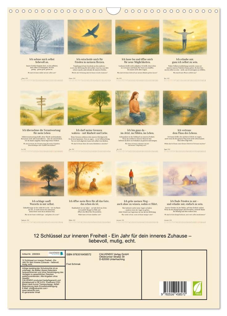 Weitere Ansicht: 12 Schlüssel zur inneren Freiheit - Ein Jahr für dein inneres Zuhause - liebevoll, mutig, echt. (Wandkalender 2026 DIN A3 hoch), CALVENDO Monatskalender | Fred Schimak, Calvendo