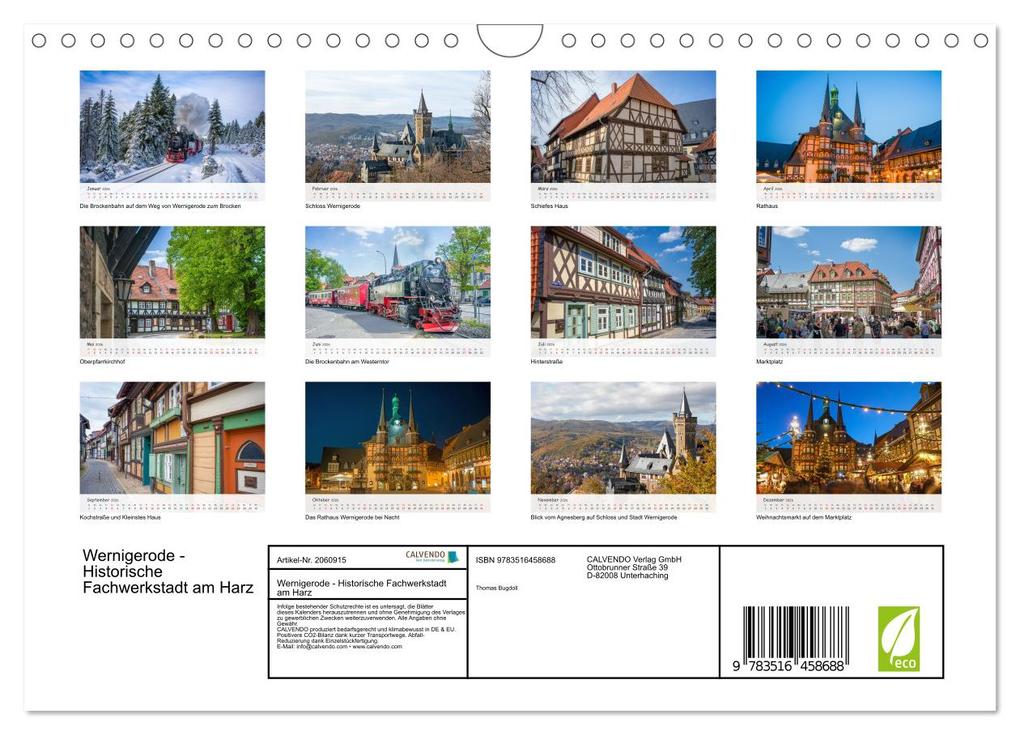 Weitere Ansicht: Wernigerode - Historische Fachwerkstadt am Harz (Wandkalender 2026 DIN A4 quer), CALVENDO Monatskalender | Thomas Bugdoll, Calvendo