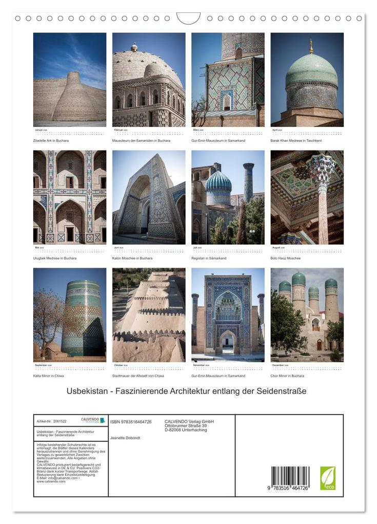 Weitere Ansicht: Usbekistan - Faszinierende Architektur entlang der Seidenstraße (Wandkalender 2026 DIN A3 hoch), CALVENDO Monatskalender | Jeanette Dobrindt, Calvendo