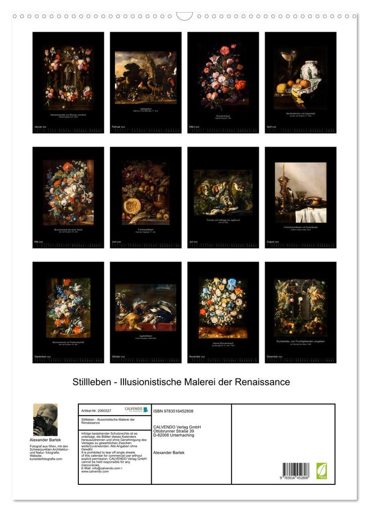 Weitere Ansicht: Stillleben - Illusionistische Malerei der Renaissance (Wandkalender 2026 DIN A2 hoch), CALVENDO Monatskalender | Alexander Bartek, Calvendo