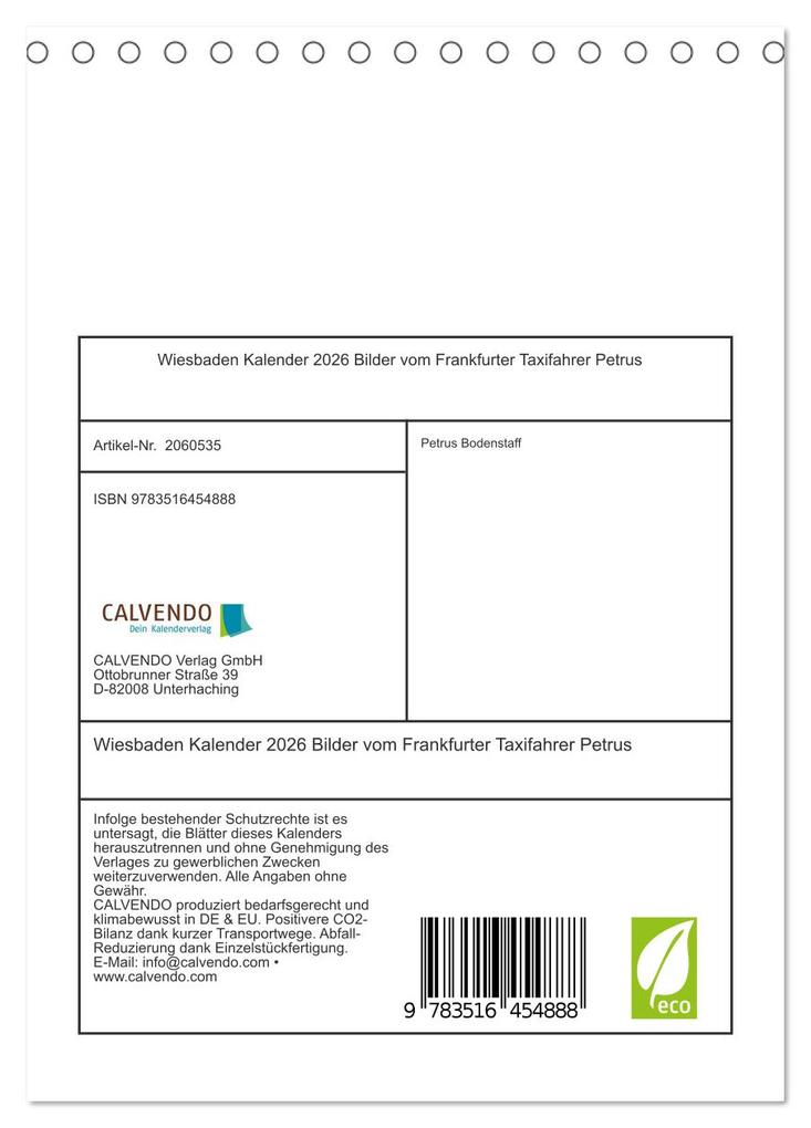 Weitere Ansicht: Wiesbaden Kalender 2026 Bilder vom Frankfurter Taxifahrer Petrus (Tischkalender 2026 DIN A5 hoch), CALVENDO Monatskalender | Petrus Bodenstaff, Calvendo