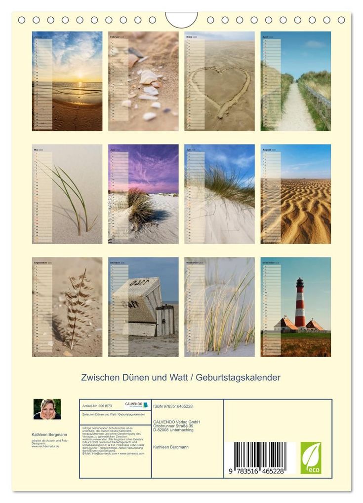 Weitere Ansicht: Zwischen Dünen und Watt / Geburtstagskalender (Wandkalender 2026 DIN A4 hoch), CALVENDO Monatskalender | Kathleen Bergmann, Calvendo