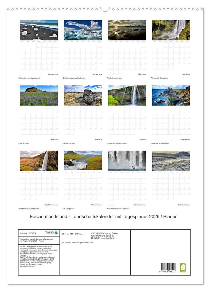 Weitere Ansicht: Faszination Island - Landschaftskalender mit Tagesplaner 2026 / Planer (Wandkalender 2026 DIN A2 hoch), CALVENDO Monatskalender | Dirk Vonten, Calvendo