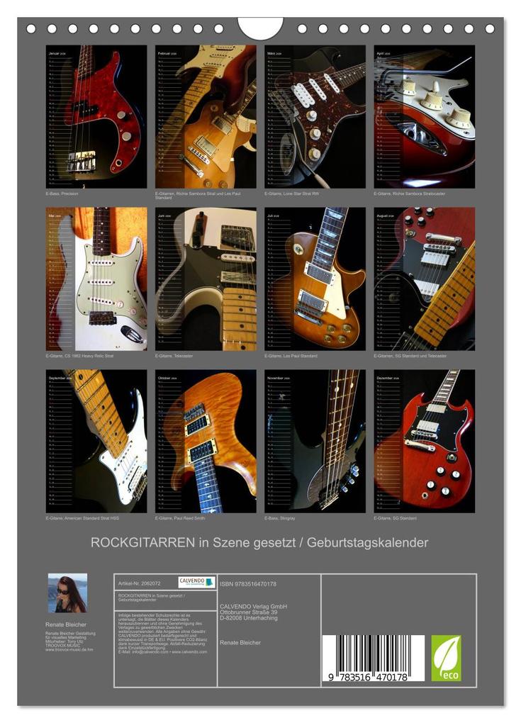Weitere Ansicht: ROCKGITARREN in Szene gesetzt / Geburtstagskalender (Wandkalender 2026 DIN A4 hoch), CALVENDO Monatskalender | Renate Bleicher, Calvendo