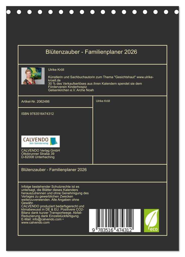 Weitere Ansicht: Blütenzauber - Familienplaner 2026 (Tischkalender 2026 DIN A5 hoch), CALVENDO Monatskalender | Ulrike Kröll, Calvendo