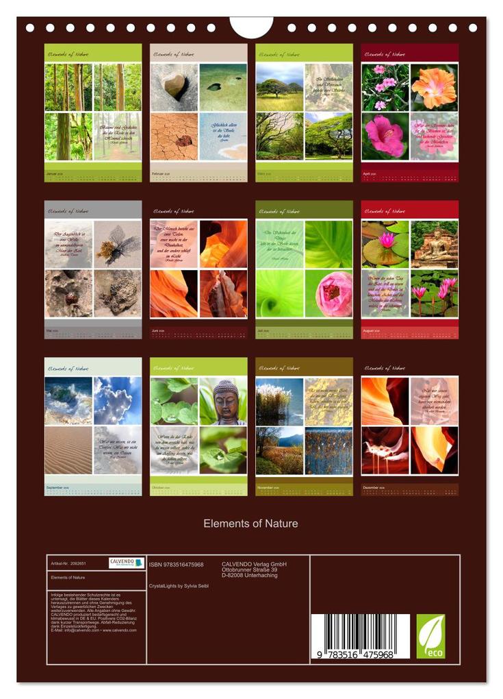 Weitere Ansicht: Elements of Nature (Wandkalender 2026 DIN A4 hoch), CALVENDO Monatskalender | CrystalLights by Sylvia Seibl, Calvendo, Sylvia Seibl