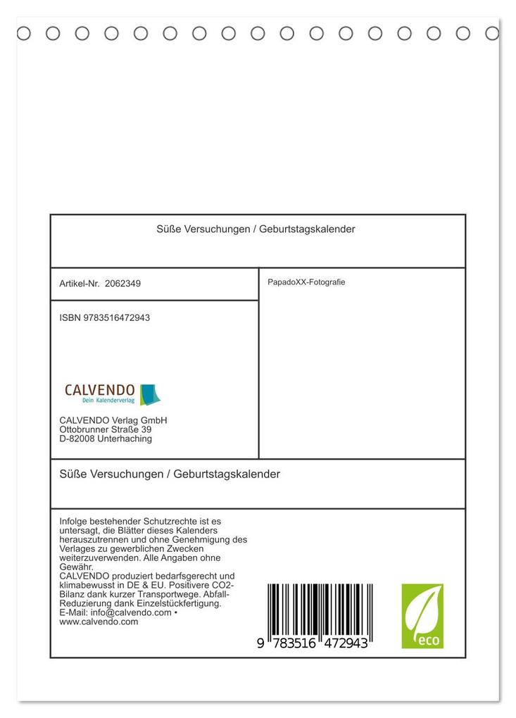 Weitere Ansicht: Süße Versuchungen / Geburtstagskalender (Tischkalender 2026 DIN A5 hoch), CALVENDO Monatskalender | PapadoXX-Fotografie PapadoXX-Fotografie, Calvendo, PapadoXX-Fotografie