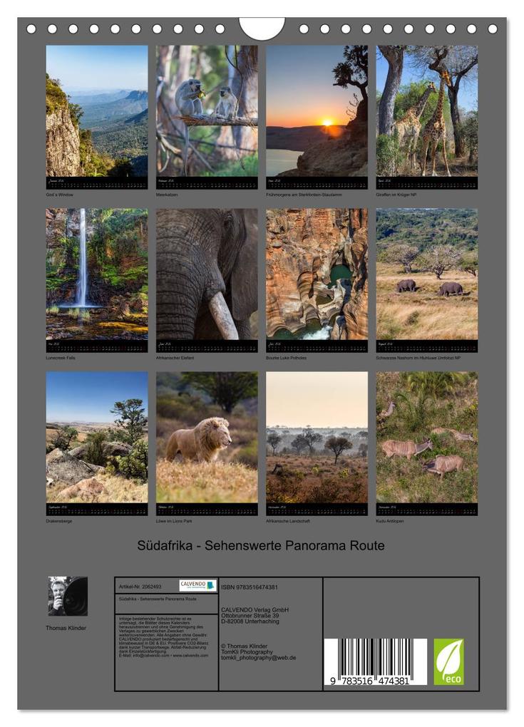 Weitere Ansicht: Südafrika - Sehenswerte Panorama Route (Wandkalender 2026 DIN A4 hoch), CALVENDO Monatskalender | Thomas Klinder, Calvendo