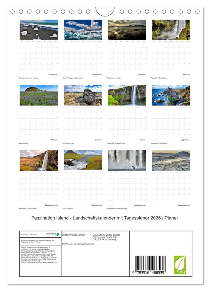 Weitere Ansicht: Faszination Island - Landschaftskalender mit Tagesplaner 2026 / Planer (Wandkalender 2026 DIN A4 hoch), CALVENDO Monatskalender | Dirk Vonten, Calvendo