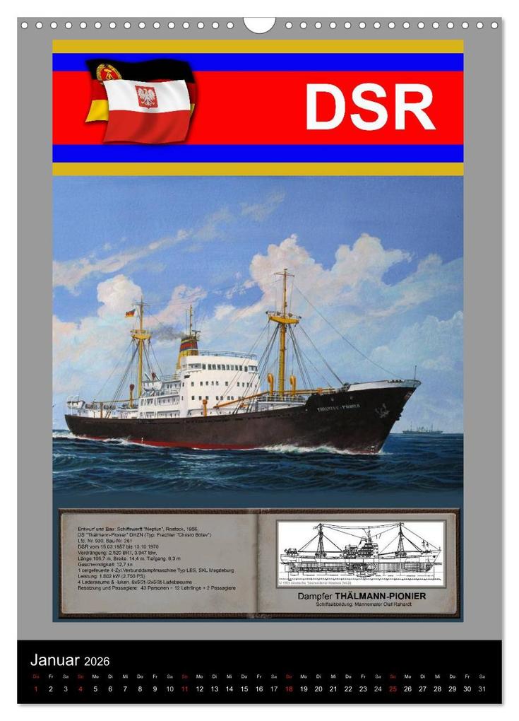 Weitere Ansicht: Heimathafen Rostock - Schiffe der Deutschen Seereederei (Wandkalender 2026 DIN A3 hoch), CALVENDO Monatskalender | Hans-Stefan Hudak, Calvendo