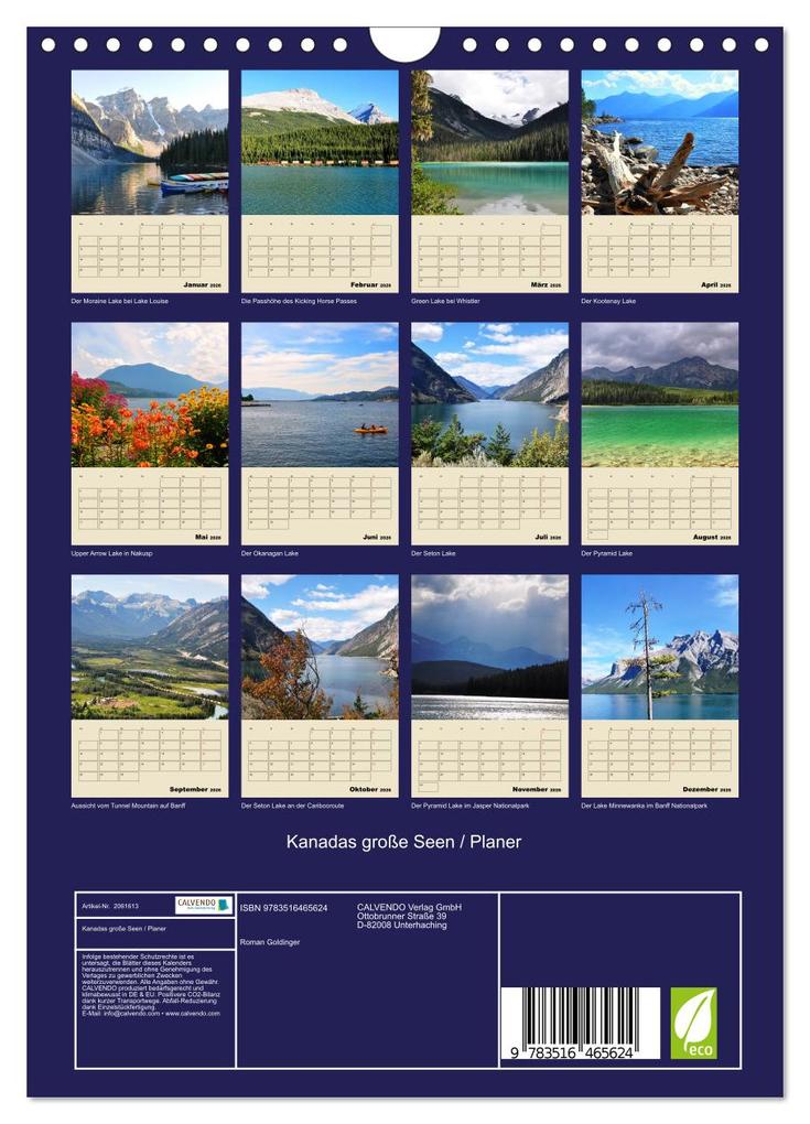 Weitere Ansicht: Kanadas große Seen / Planer (Wandkalender 2026 DIN A4 hoch), CALVENDO Monatskalender | Roman Goldinger, Calvendo