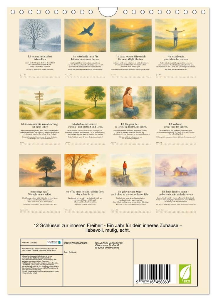 Weitere Ansicht: 12 Schlüssel zur inneren Freiheit - Ein Jahr für dein inneres Zuhause - liebevoll, mutig, echt. (Wandkalender 2026 DIN A4 hoch), CALVENDO Monatskalender | Fred Schimak, Calvendo