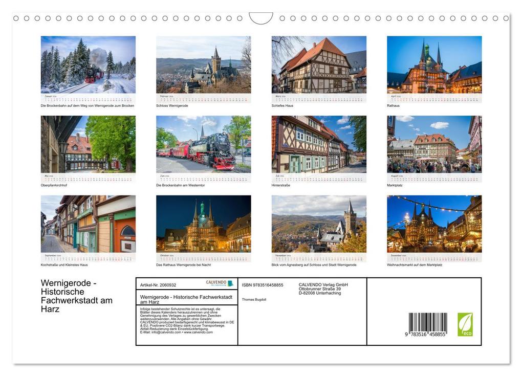 Weitere Ansicht: Wernigerode - Historische Fachwerkstadt am Harz (Wandkalender 2026 DIN A3 quer), CALVENDO Monatskalender | Thomas Bugdoll, Calvendo
