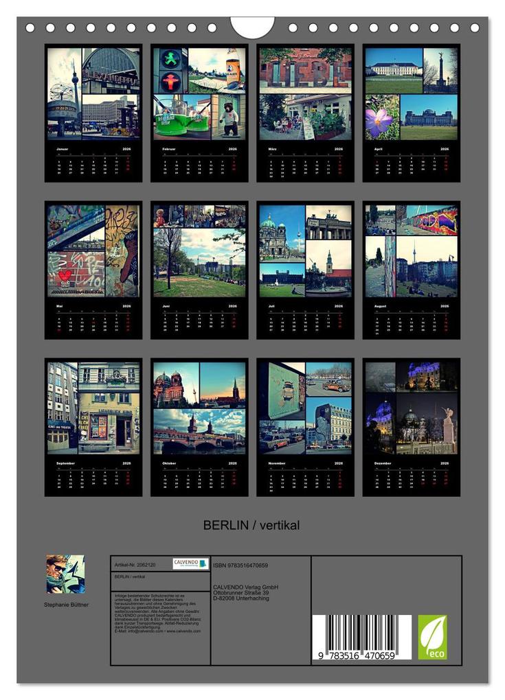 Weitere Ansicht: BERLIN / vertikal (Wandkalender 2026 DIN A4 hoch), CALVENDO Monatskalender | Stephanie Büttner, Calvendo